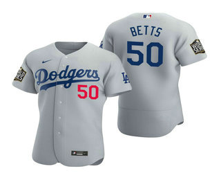 Men Los Angeles Dodgers #50 Mookie Betts Gray 2020 World Series Authentic Flex Nike Jersey->los angeles dodgers->MLB Jersey